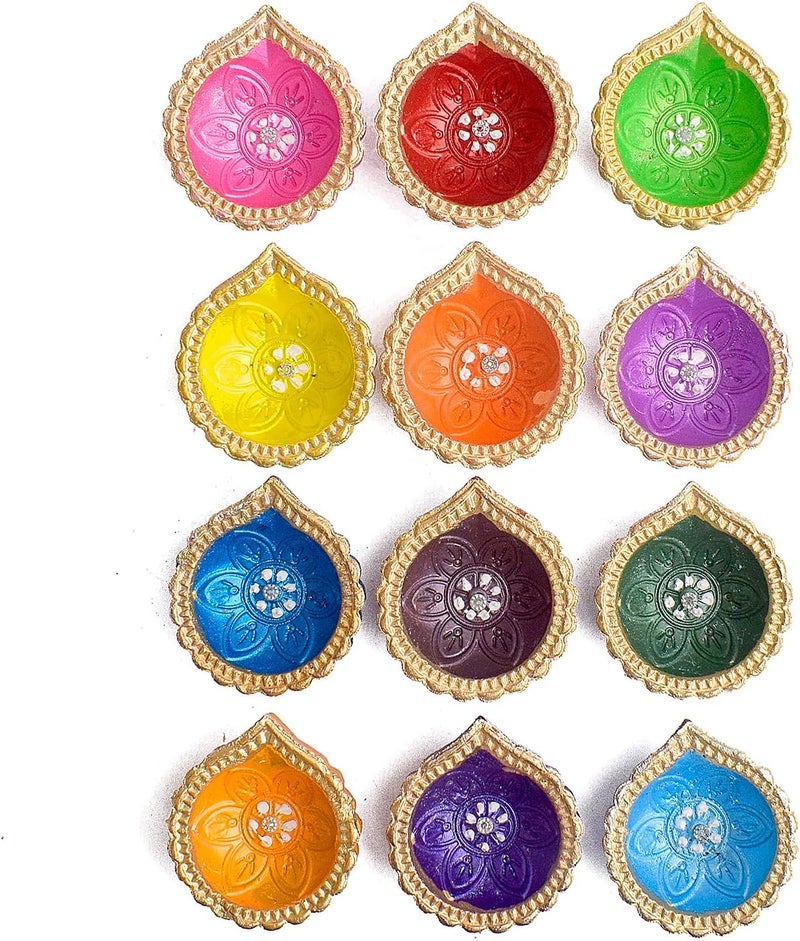 SATVIK 36 Pc Clay Diya Set with Assorted Shubh Labh Stickers | Natural Terracotta Oil Lamps for Diwali, Navratri, Pooja & Home Décor - Image 4